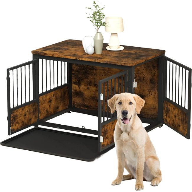 Adjustable Feet Dog Cage Furniture with Removable Tray