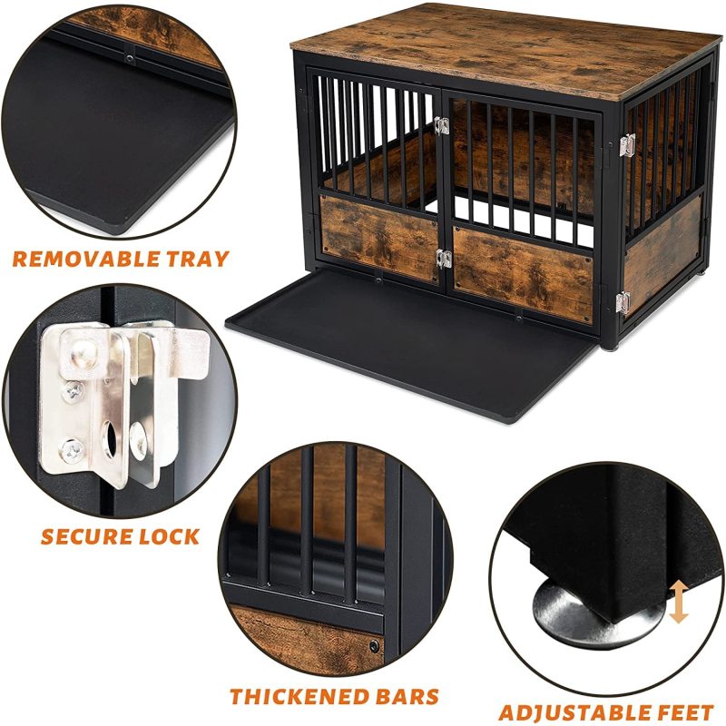 Adjustable Feet Dog Cage Furniture with Removable Tray