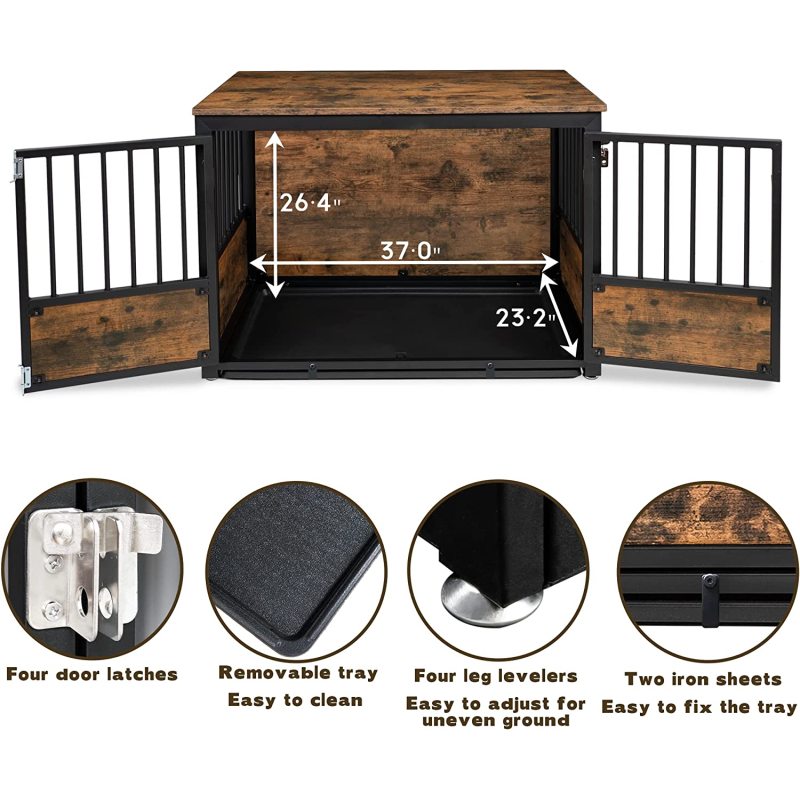 Adjustable Feet Dog Cage Furniture with Removable Tray