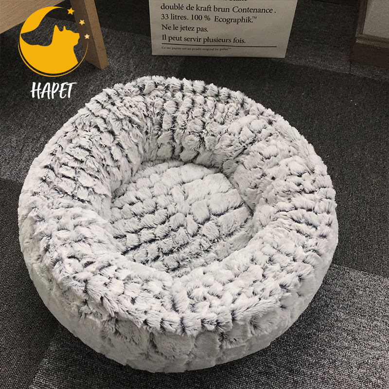 Round Cat Bed for Indoor Cats Ultra Soft Plush Machine Washable Calming Cat Bed