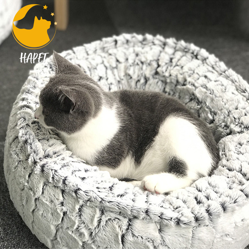 Round Cat Bed for Indoor Cats Ultra Soft Plush Machine Washable Calming Cat Bed