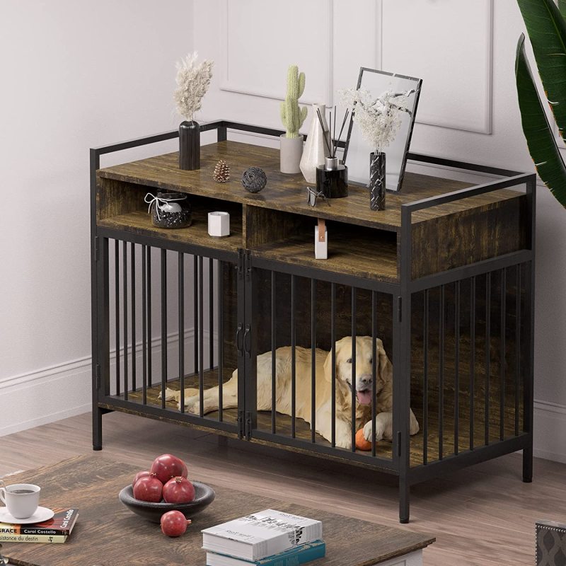 Wooden Large Dog Crate Furniture, Heavy Duty Dog Cages for Medium/ Small Dogs Indoor, Super Sturdy Large Dog Kennel