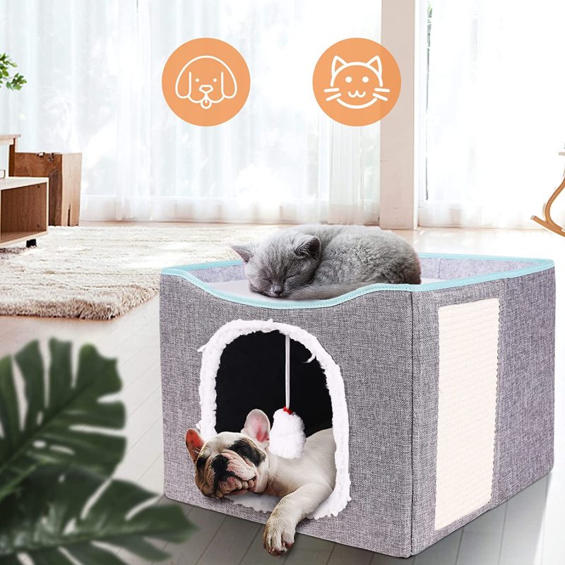 Removable Sisal Rope Cat Scratcher Cat Cave House Fold able Fluffy Ball Hanging for Kitty Play