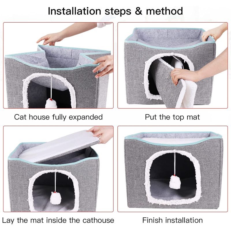 Removable Sisal Rope Cat Scratcher Cat Cave House Fold able Fluffy Ball Hanging for Kitty Play
