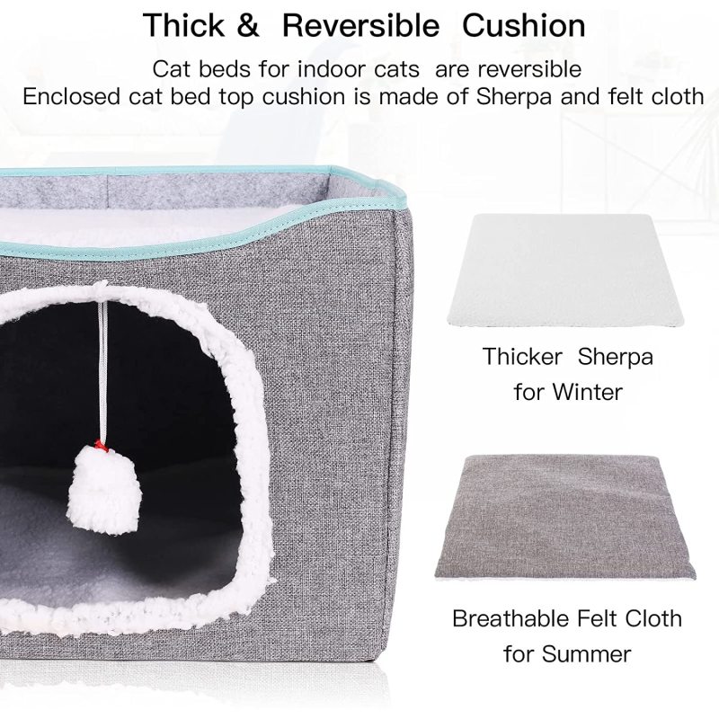 Removable Sisal Rope Cat Scratcher Cat Cave House Fold able Fluffy Ball Hanging for Kitty Play