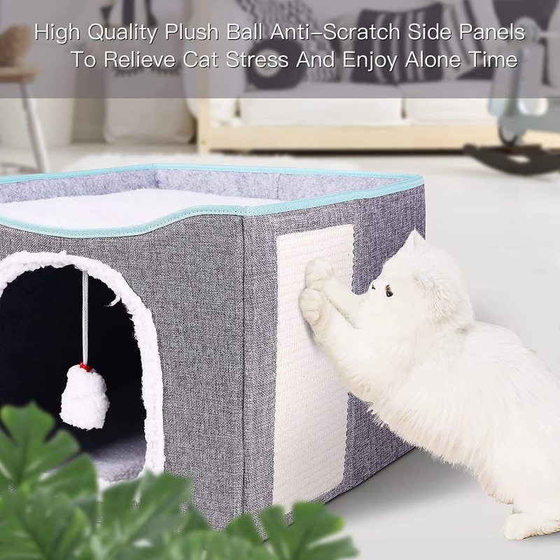 Removable Sisal Rope Cat Scratcher Cat Cave House Fold able Fluffy Ball Hanging for Kitty Play