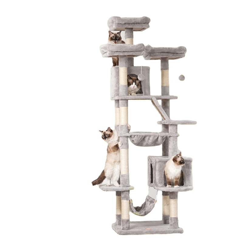 Cat Tower for Indoor Cats ,Multi-Level Cat Furniture Condo for Large Cat Tree with Padded Plush Perch, Cozy Basket