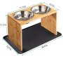 Feeding Station Bamboo Stainless Steel Raised Bowls Comes with a Nonslip Pad