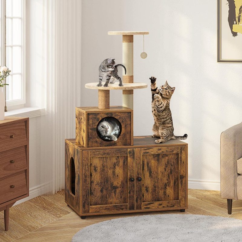 Washroom Furniture Cat Litter Cabinet Wooden Cat House with Cat Tree Use Indoor