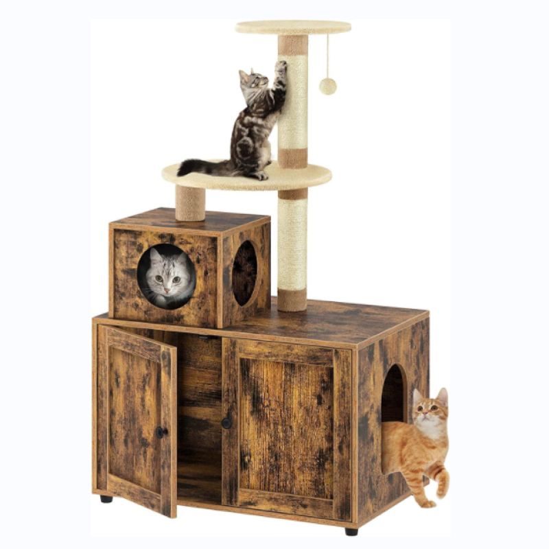 Washroom Furniture Cat Litter Cabinet Wooden Cat House with Cat Tree Use Indoor