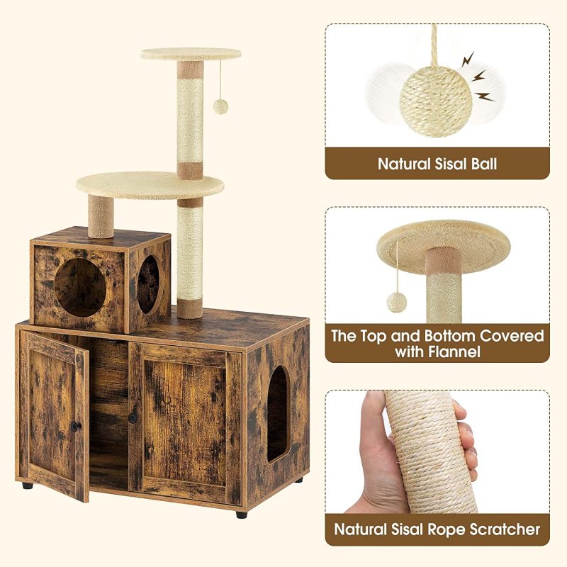 Washroom Furniture Cat Litter Cabinet Wooden Cat House with Cat Tree Use Indoor