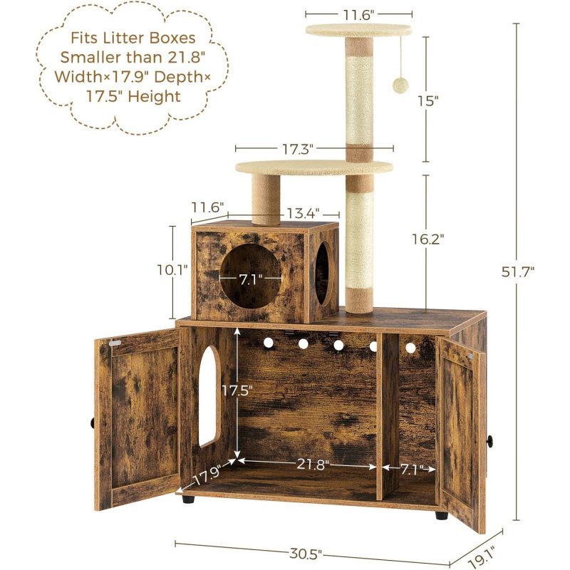 Washroom Furniture Cat Litter Cabinet Wooden Cat House with Cat Tree Use Indoor