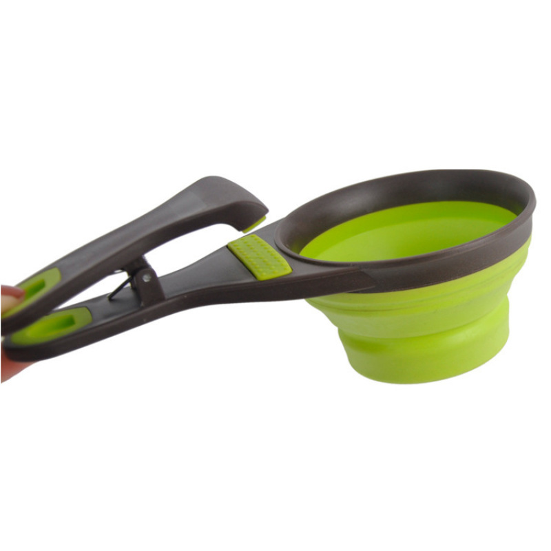 Collapsible Pet Scoop Silicone Measuring Cups Set Sealing Clip Multi-Function Scoop Bowls Bag Clip for Dog Cat