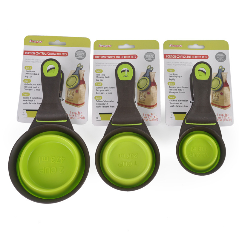 Collapsible Pet Scoop Silicone Measuring Cups Set Sealing Clip Multi-Function Scoop Bowls Bag Clip for Dog Cat