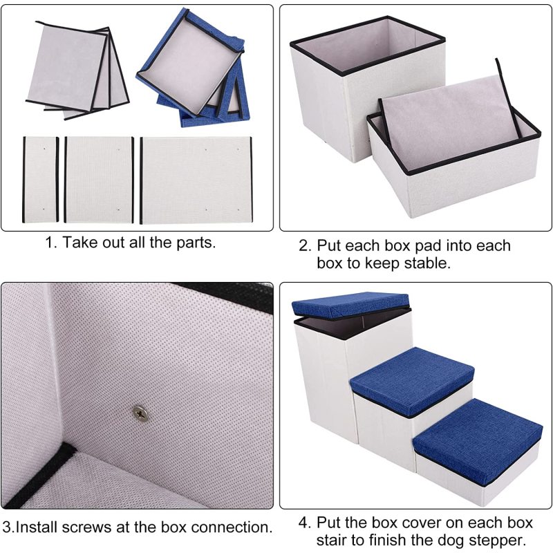 Upgrade Folding Pet Stairs, Screw Connection 3 Steps Foldable Dogs Stair for Small to Medium Dog and Pet, Pet Storage Stepper fo