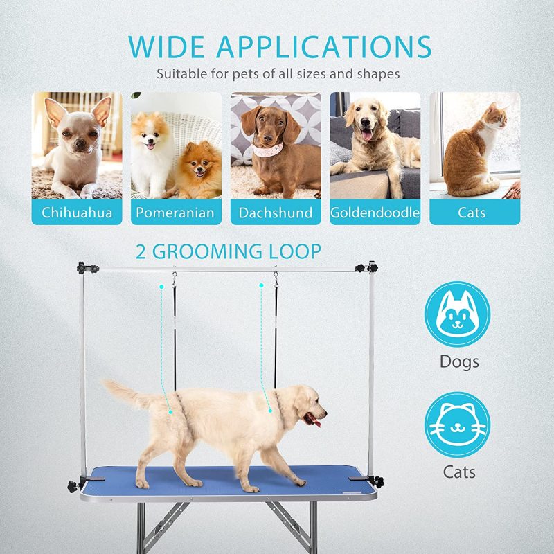 Collapsible Pet Grooming Table with Adjustable Height Arm, Noose and Mesh Tray for Large Dogs