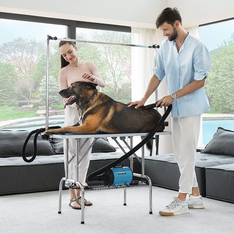 Collapsible Pet Grooming Table with Adjustable Height Arm, Noose and Mesh Tray for Large Dogs