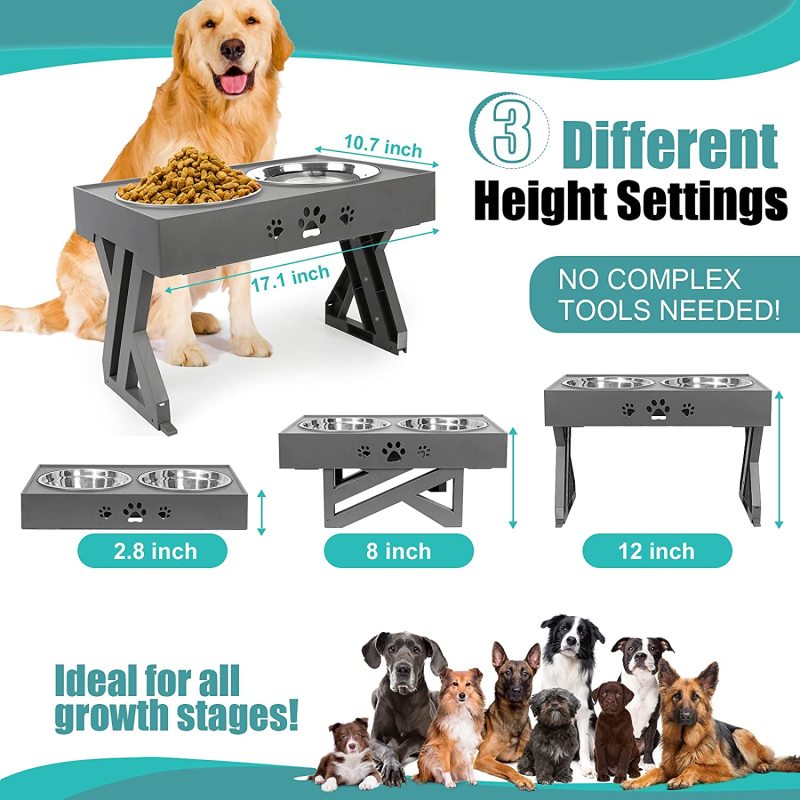 Adjustable Raised Elevated Dog Bowls Food Bowls Stand Non-Slip For Dog
