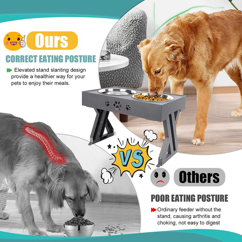 Adjustable Raised Elevated Dog Bowls Food Bowls Stand Non-Slip For Dog