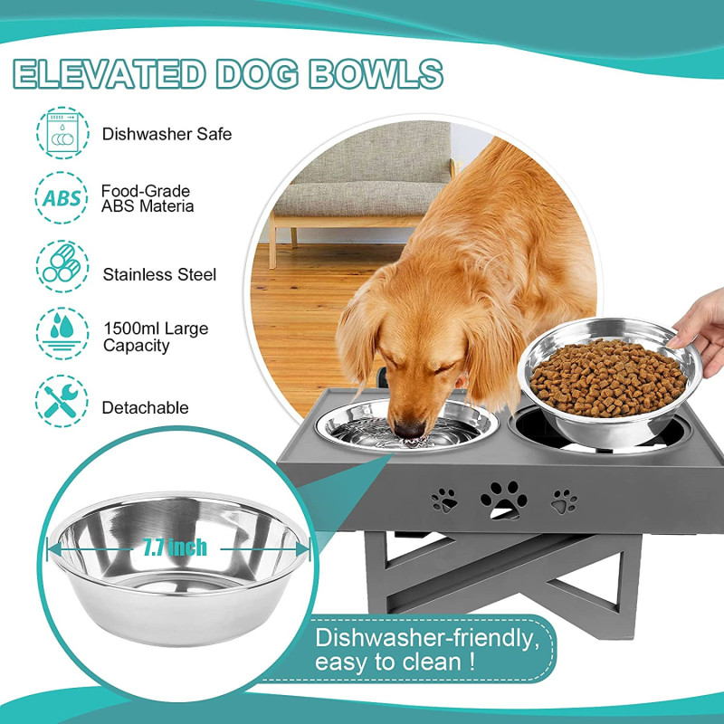 Adjustable Raised Elevated Dog Bowls Food Bowls Stand Non-Slip For Dog