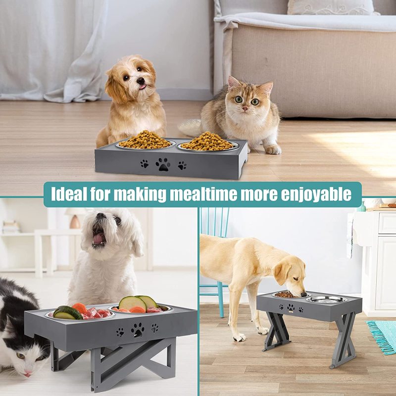 Adjustable Raised Elevated Dog Bowls Food Bowls Stand Non-Slip For Dog