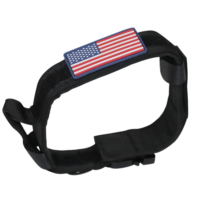 Tactical Nylon Dog Collar with USA American Flag Dog Collar Thick with Handle