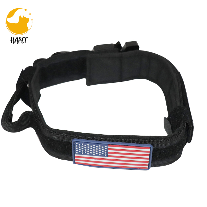 Tactical Nylon Dog Collar with USA American Flag Dog Collar Thick with Handle