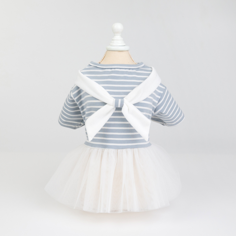 Pet Apparel Dog Clothes Dresses Vest Shirts Sundress Mustard Yellow Stripe Printed and Lace skirt