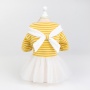 Pet Apparel Dog Clothes Dresses Vest Shirts Sundress Mustard Yellow Stripe Printed and Lace skirt