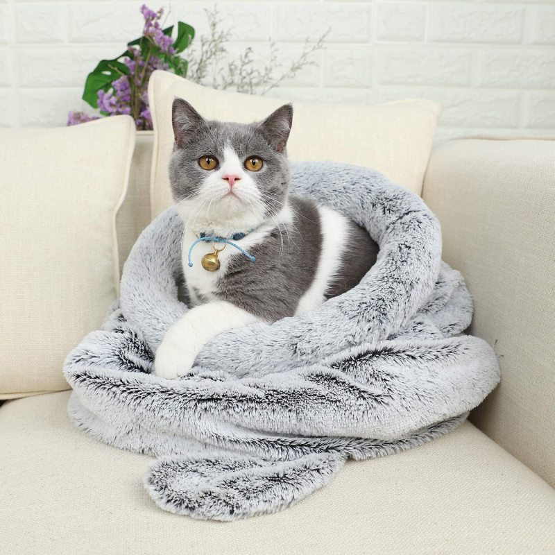Self Warming Washable Cat Dog Cushion Bed House Calming Cave Sleeping Bag Nest Sack Hooded Pet Bed Burrow Hut Indoor Pet Bed Mat