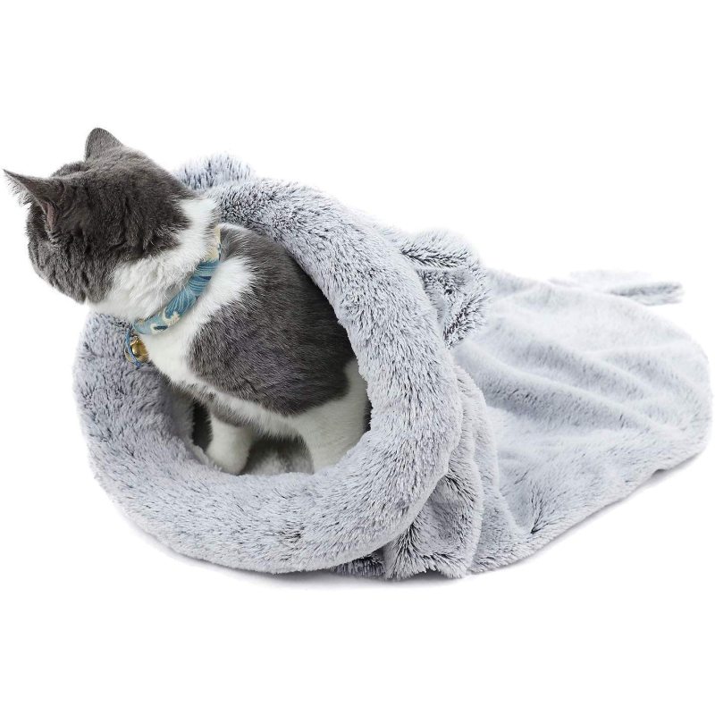Self Warming Washable Cat Dog Cushion Bed House Calming Cave Sleeping Bag Nest Sack Hooded Pet Bed Burrow Hut Indoor Pet Bed Mat