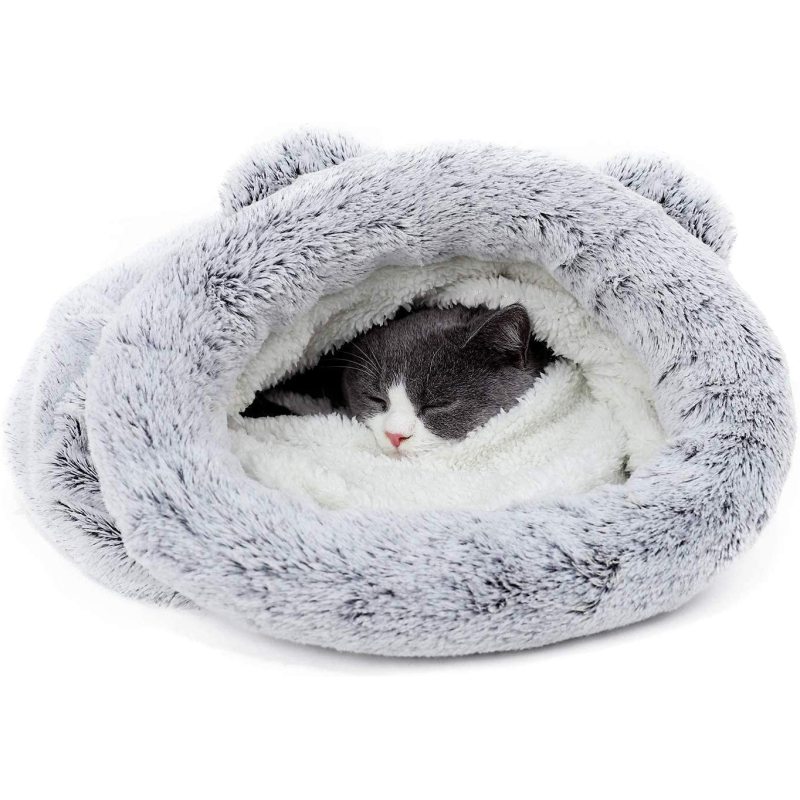 Self Warming Washable Cat Dog Cushion Bed House Calming Cave Sleeping Bag Nest Sack Hooded Pet Bed Burrow Hut Indoor Pet Bed Mat