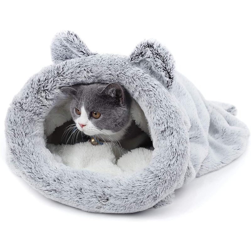 Self Warming Washable Cat Dog Cushion Bed House Calming Cave Sleeping Bag Nest Sack Hooded Pet Bed Burrow Hut Indoor Pet Bed Mat