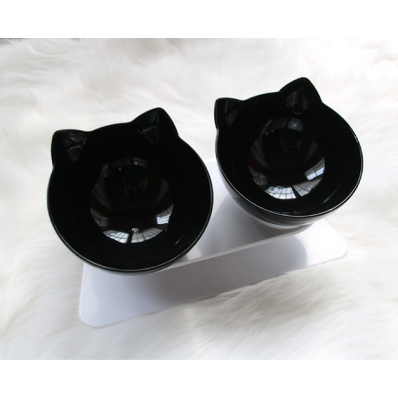 Cute Cat Shape Double Bowl declining Protect vertebra Pet Bowl Interactive