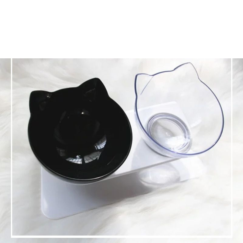 Cute Cat Shape Double Bowl declining Protect vertebra Pet Bowl Interactive