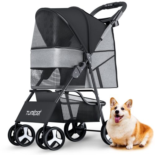 Pet Stroller Dog Cat Travel Carriers One-Hand Folding Pet Gear Cat Cage Carriage Puppy Strollers for Small Medium Dog with Shock
