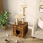 Cat Litter Box Enclosure, Wooden House with Cat Tower, Hidden Washroom Furniture Tree with Sisal-Covered Scratching
