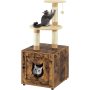 Cat Litter Box Enclosure, Wooden House with Cat Tower, Hidden Washroom Furniture Tree with Sisal-Covered Scratching