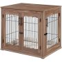 Furniture Style Dog Crate End Table Double Doors Wooden Wire Dog Kennel with Pet Bed Decorative Pet Crate Dog House Indoor Med