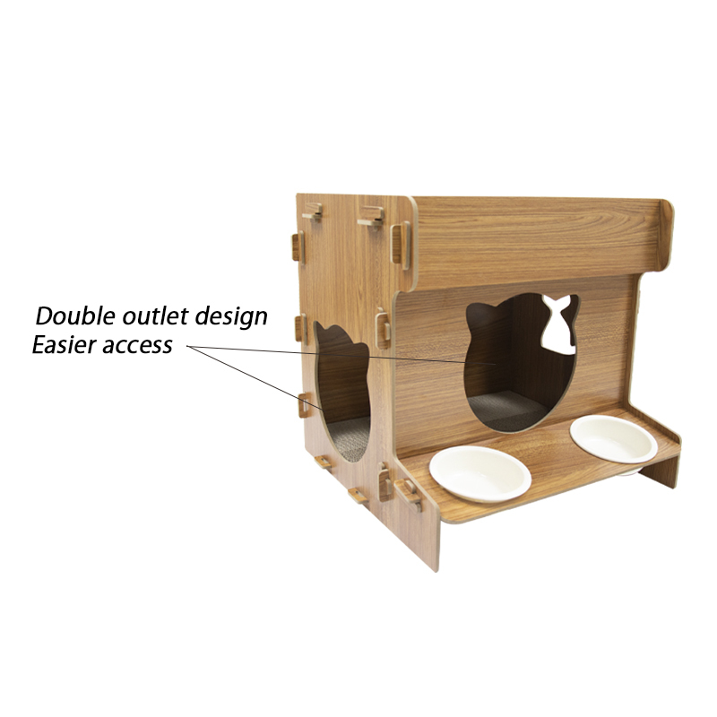 Wood Cat House with Window Scratcher Pads Cube for Indoor  Bed with Box Hideaway Furniture for Birthday