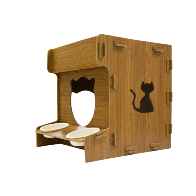Wood Cat House with Window Scratcher Pads Cube for Indoor  Bed with Box Hideaway Furniture for Birthday