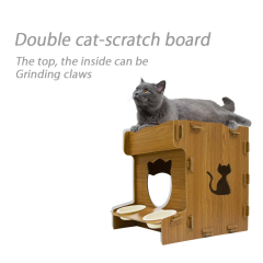 Wood Cat House with Window Scratcher Pads Cube for Indoor  Bed with Box Hideaway Furniture for Birthday