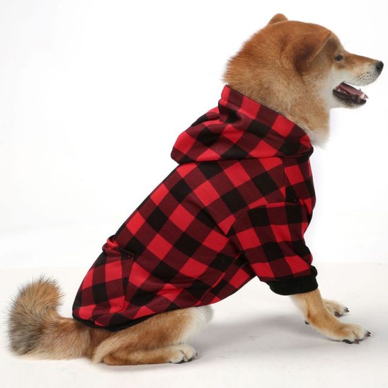 Plaid Dog Hoodie Pet Clothes Sweatershirt with Hat for Small Medium Large Dogs Cats Puppy