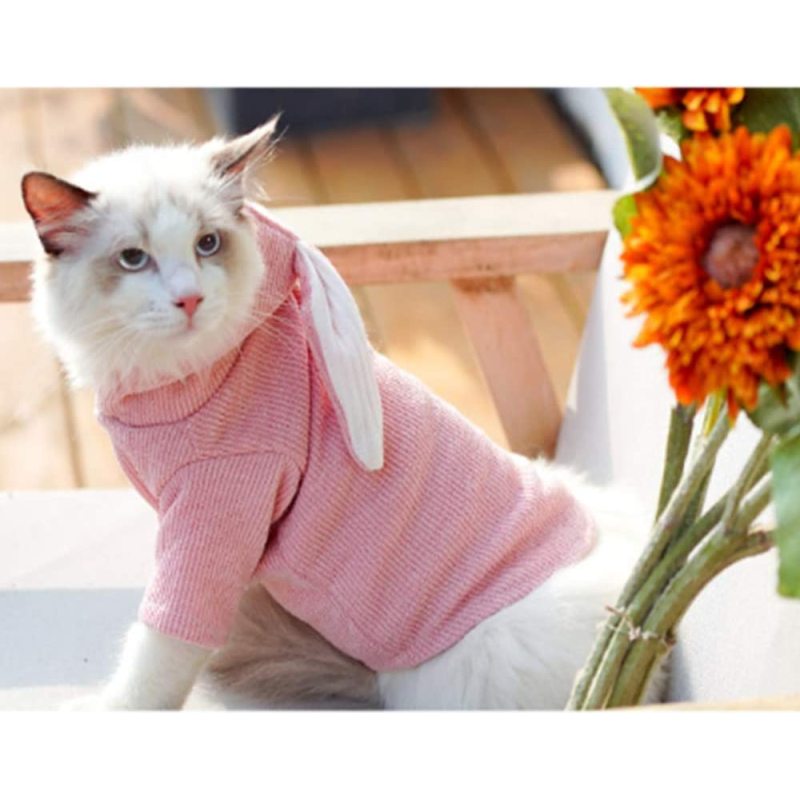 Pet Hoodie Cat Rabbit Outfit with Bunny Ears Cute Sweatshirt Spring and Autumn Puppy Knitted Sweater Kitty Soft Knitwear