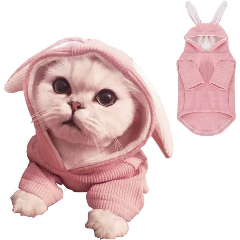 Pet Hoodie Cat Rabbit Outfit with Bunny Ears Cute Sweatshirt Spring and Autumn Puppy Knitted Sweater Kitty Soft Knitwear
