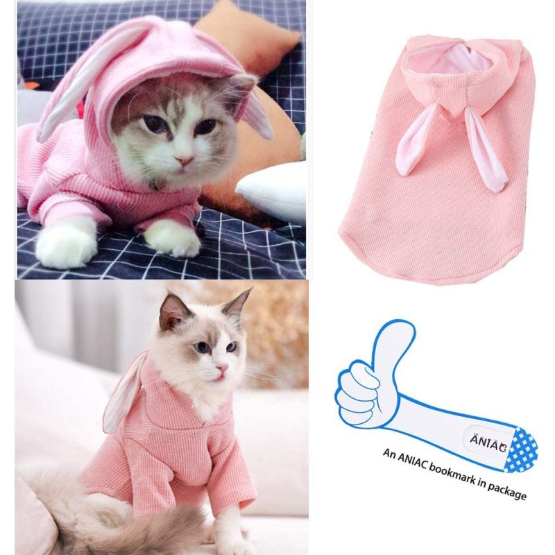 Pet Hoodie Cat Rabbit Outfit with Bunny Ears Cute Sweatshirt Spring and Autumn Puppy Knitted Sweater Kitty Soft Knitwear