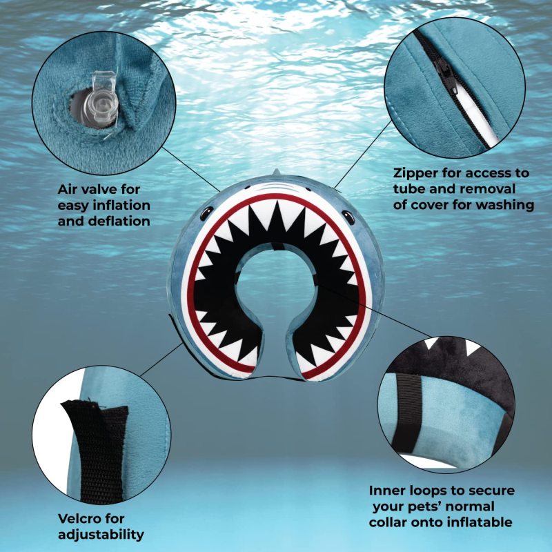 Shark Toy Inflatable Dog Cone Collar for After Surgery Care Bundled
