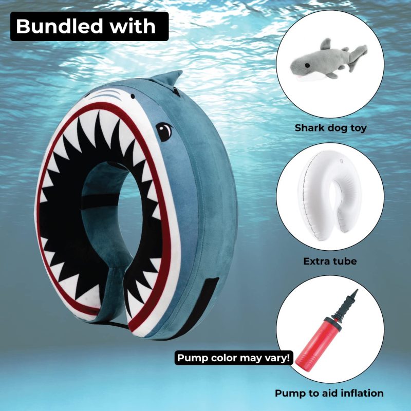 Shark Toy Inflatable Dog Cone Collar for After Surgery Care Bundled