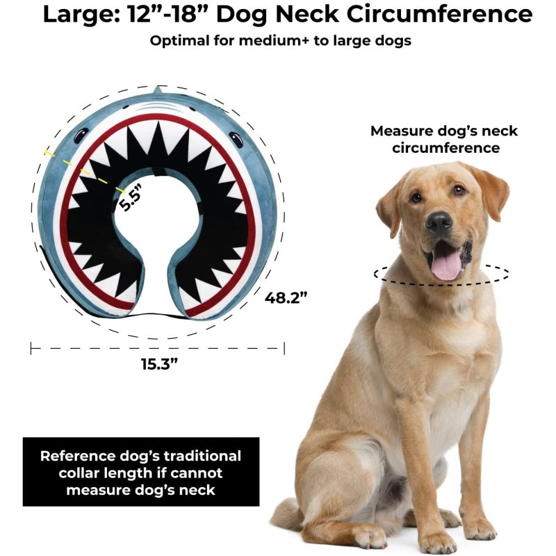 Shark Toy Inflatable Dog Cone Collar for After Surgery Care Bundled