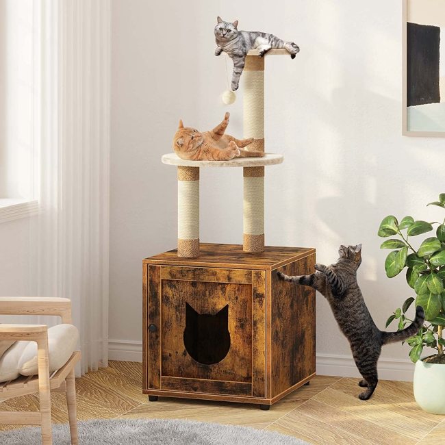Cat Tree with Sisal Wooden Cat Litter Box For Cat Scratching Post